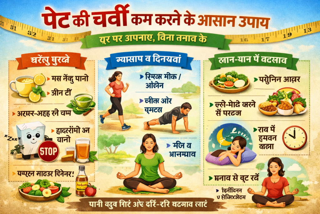पेट की चर्बी घटाने के घरेलू उपाय (Diet + Exercise Guide)